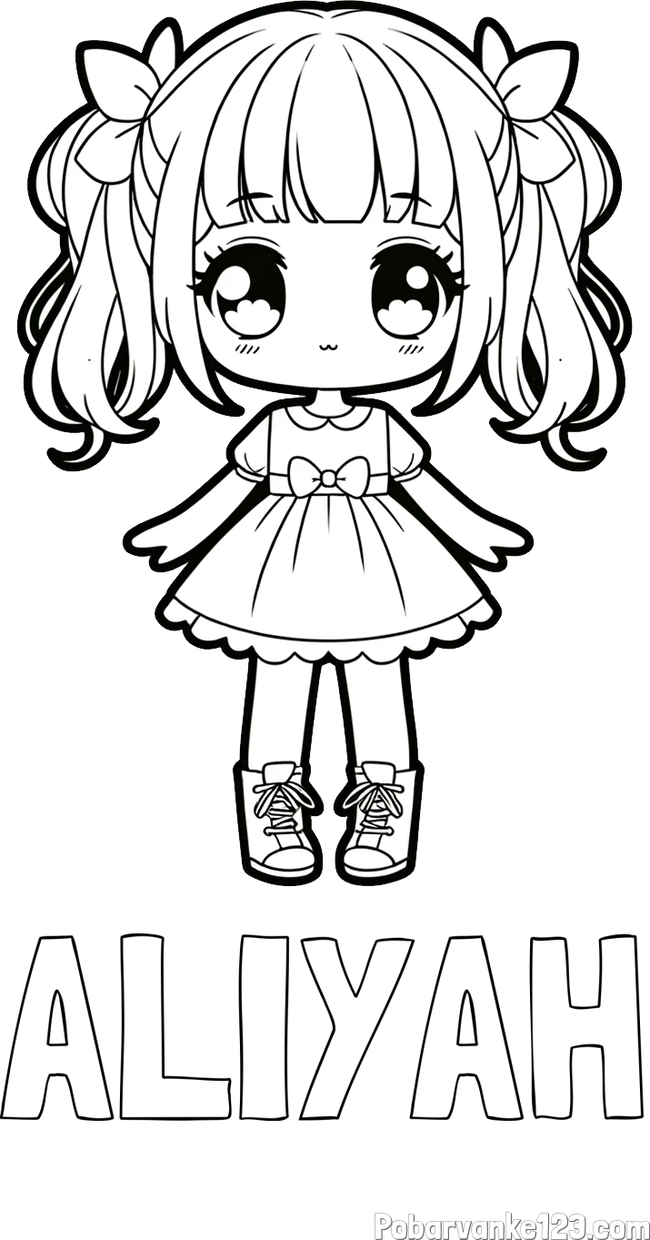 Pobarvanka imena ALIYAH in pobarvanka anime punčke