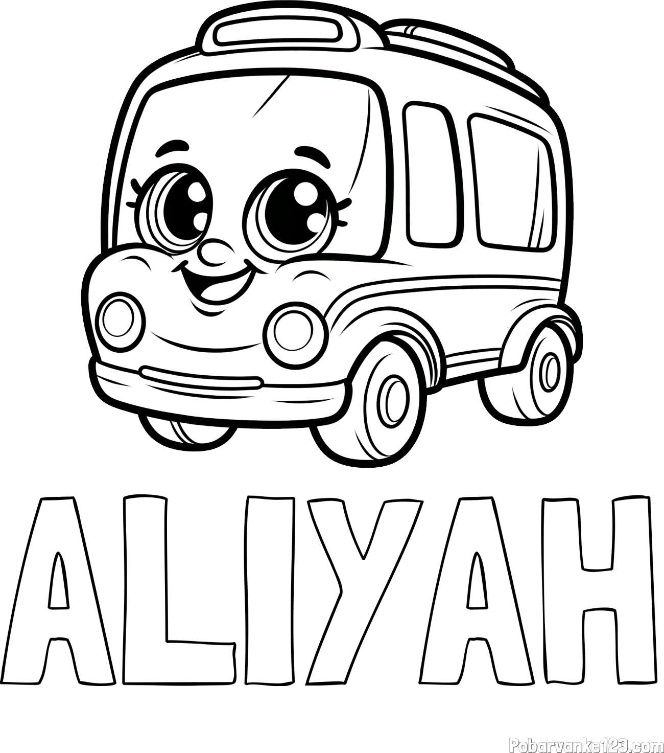 Pobarvanka imena ALIYAH in pobarvanka nasmejanega avtobusa