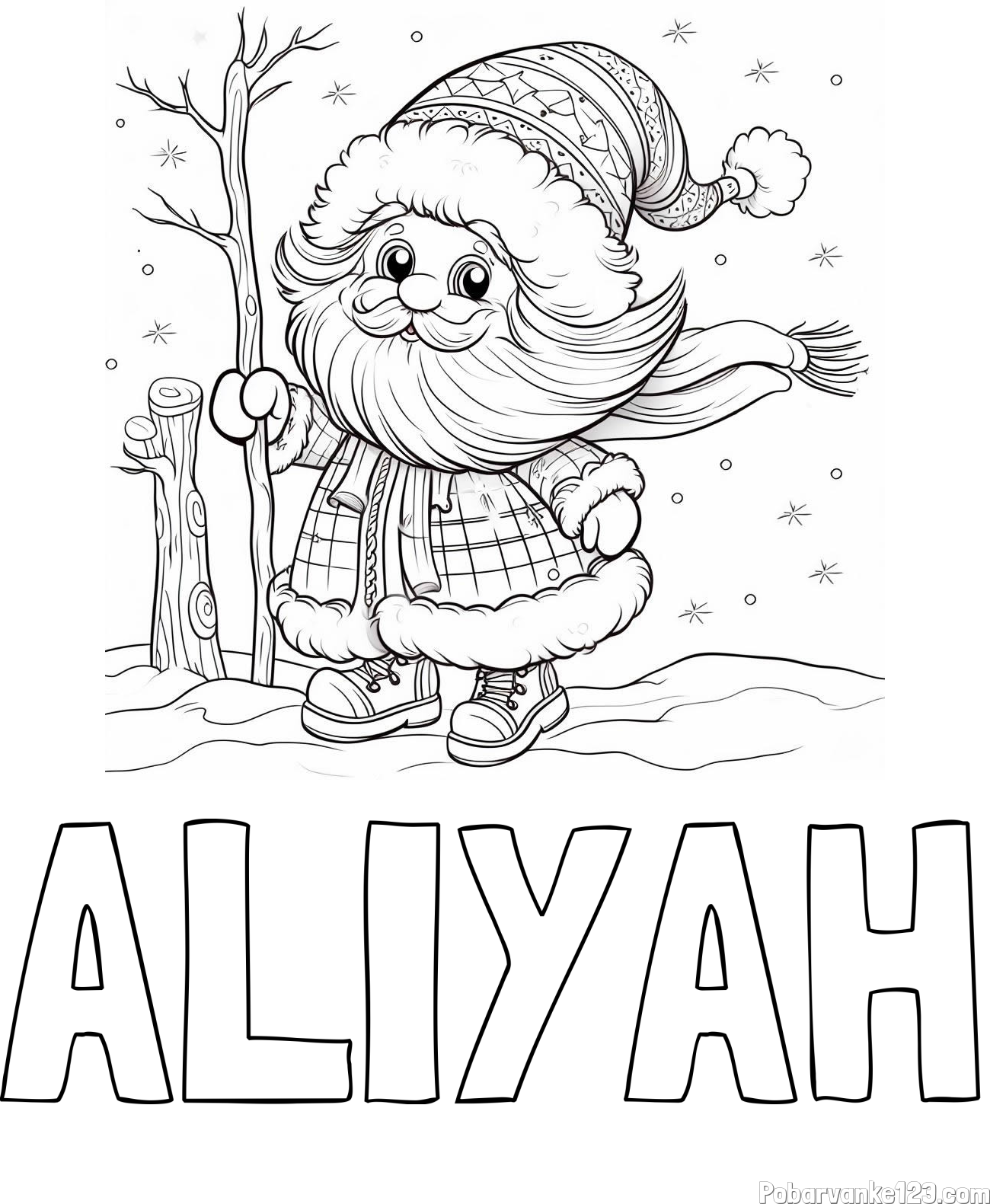 Pobarvanka imena ALIYAH in pobarvanka prikupnega Dedka Mraza