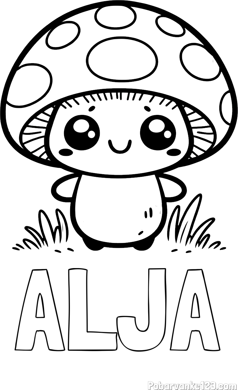 Pobarvanka imena ALJA in otroška pobarvanka gobe
