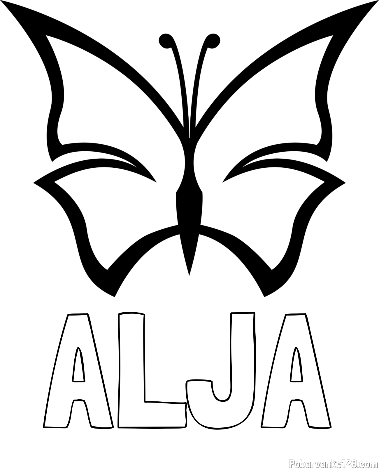Pobarvanka imena ALJA in otroška pobarvanka metulja