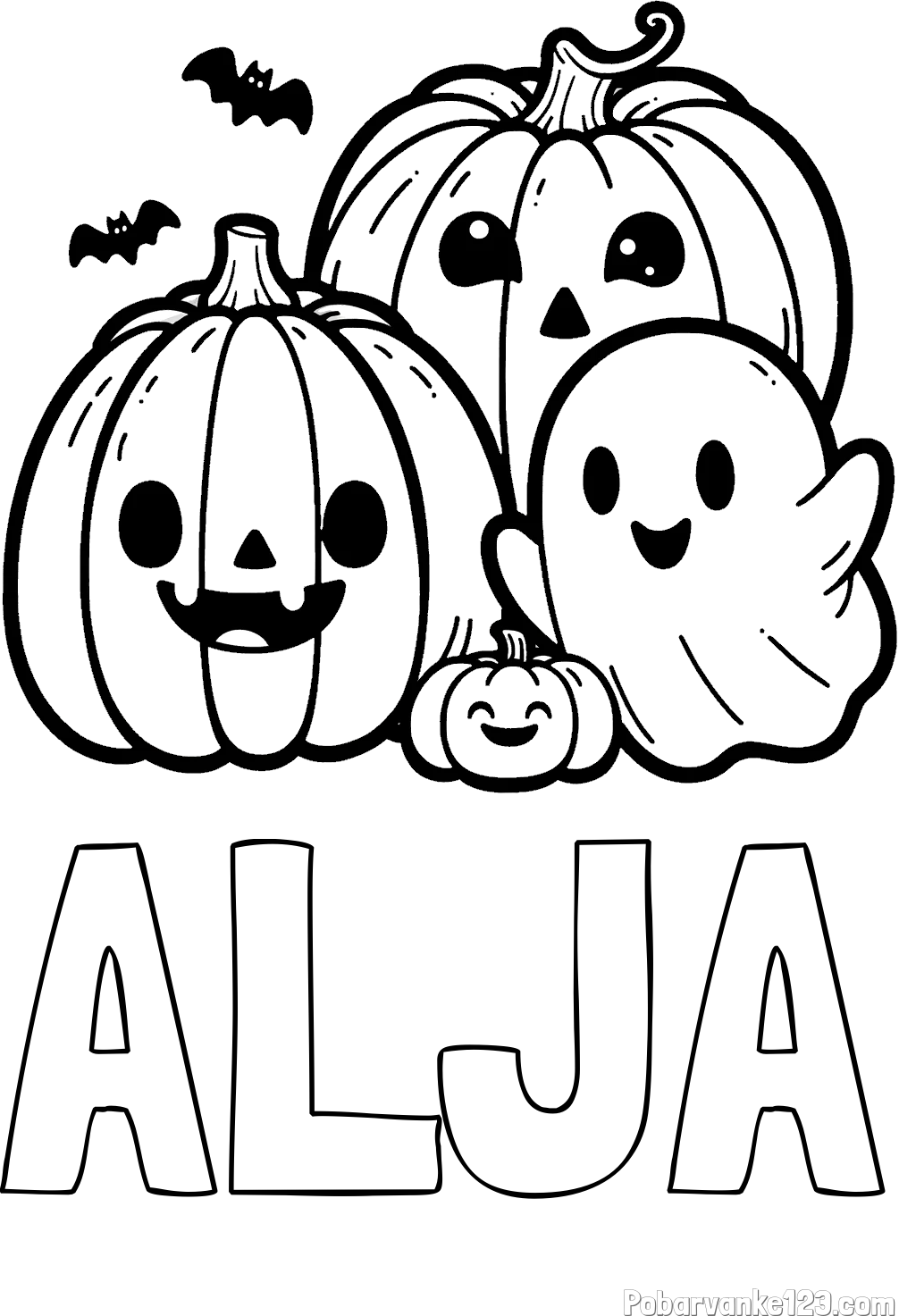 Pobarvanka imena ALJA in pobarvanka duhca in buč za noč čarovnic