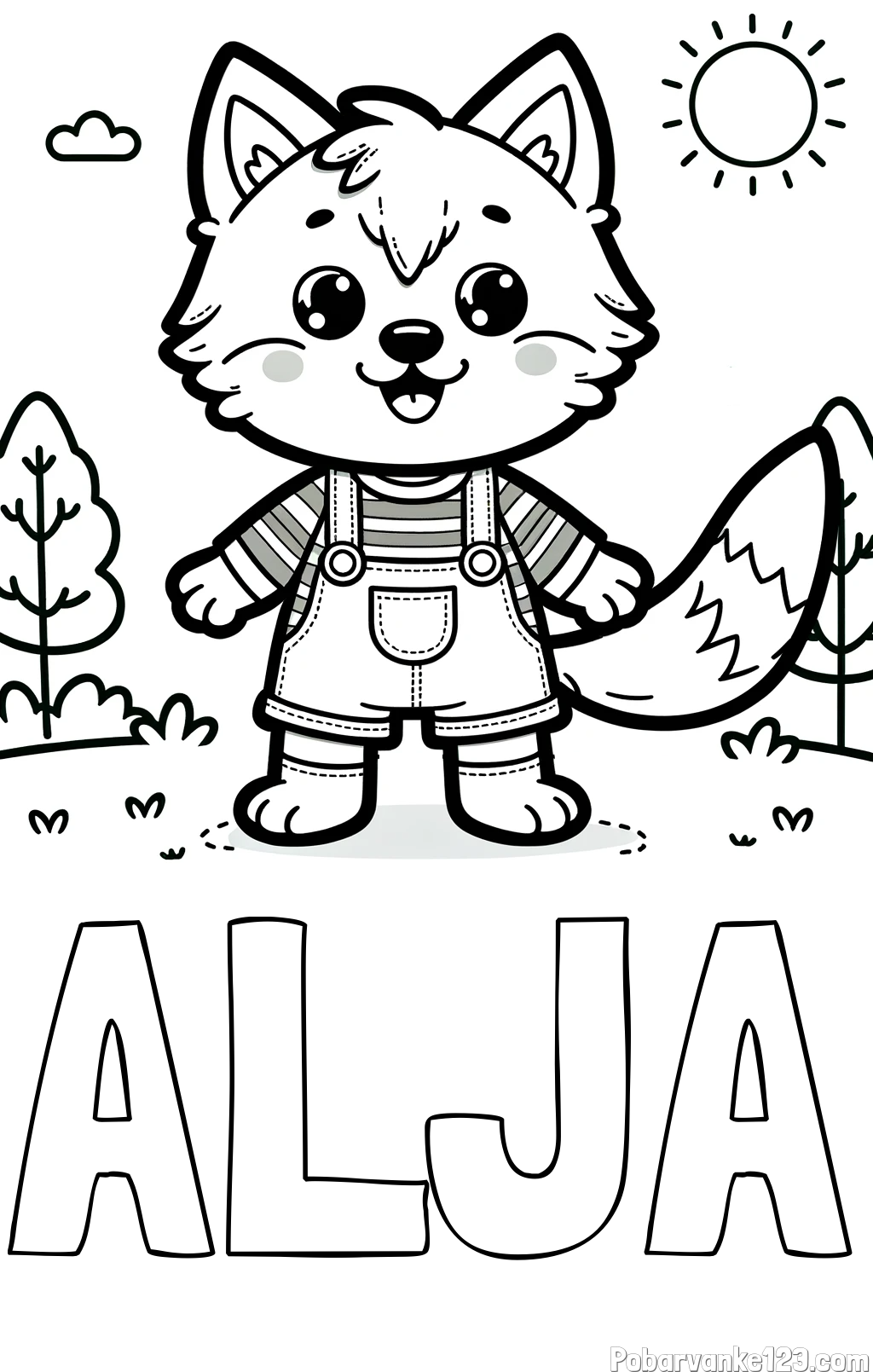 Pobarvanka imena ALJA in pobarvanka ljubkega volka