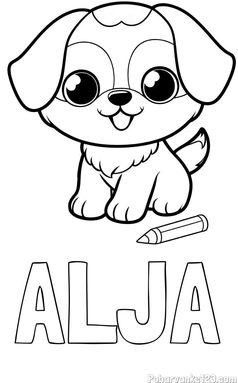 Pobarvanka imena ALJA in pobarvanka prikupnega kužka