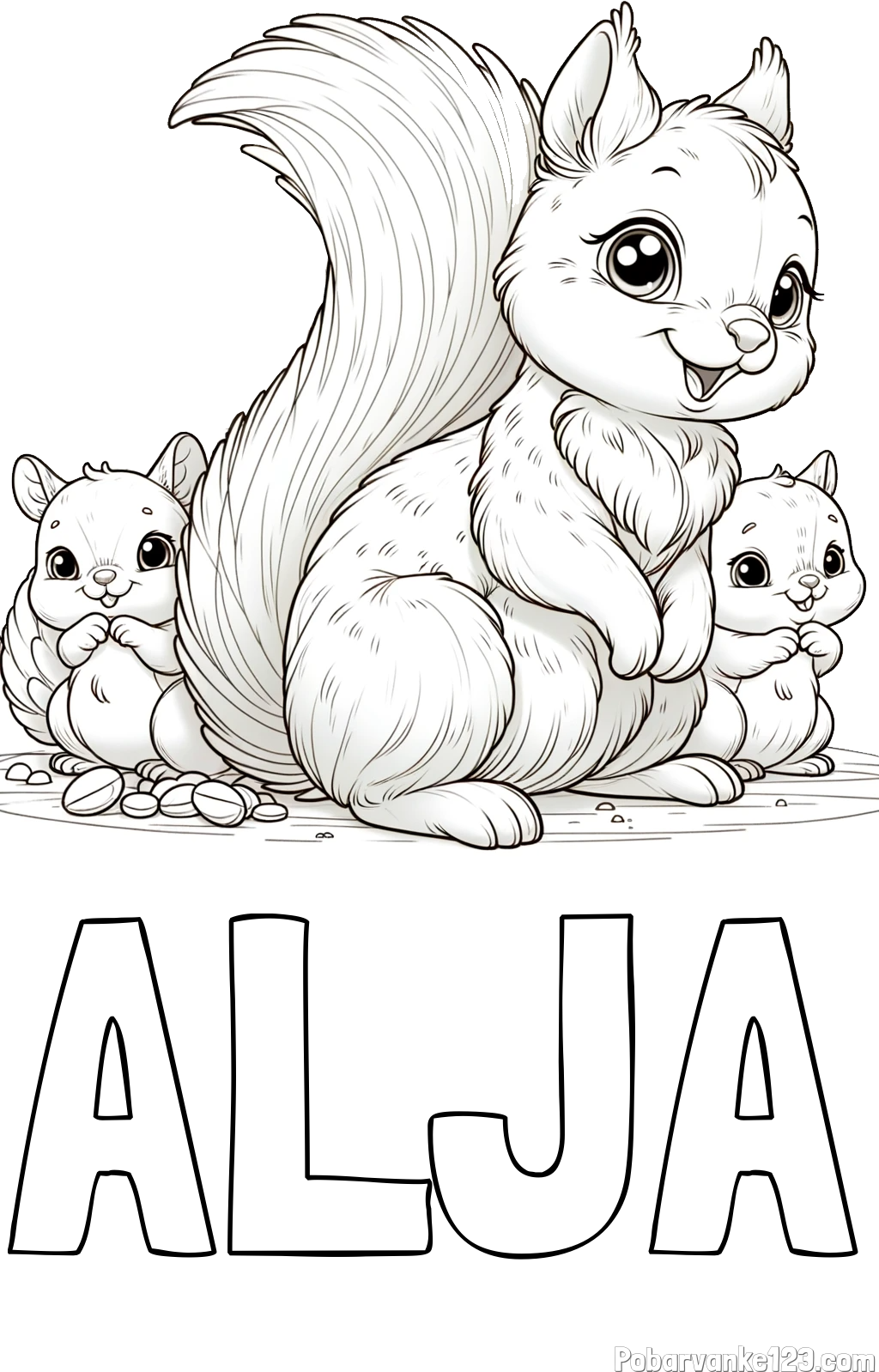 Pobarvanka imena ALJA in pobarvanka veveričje družine