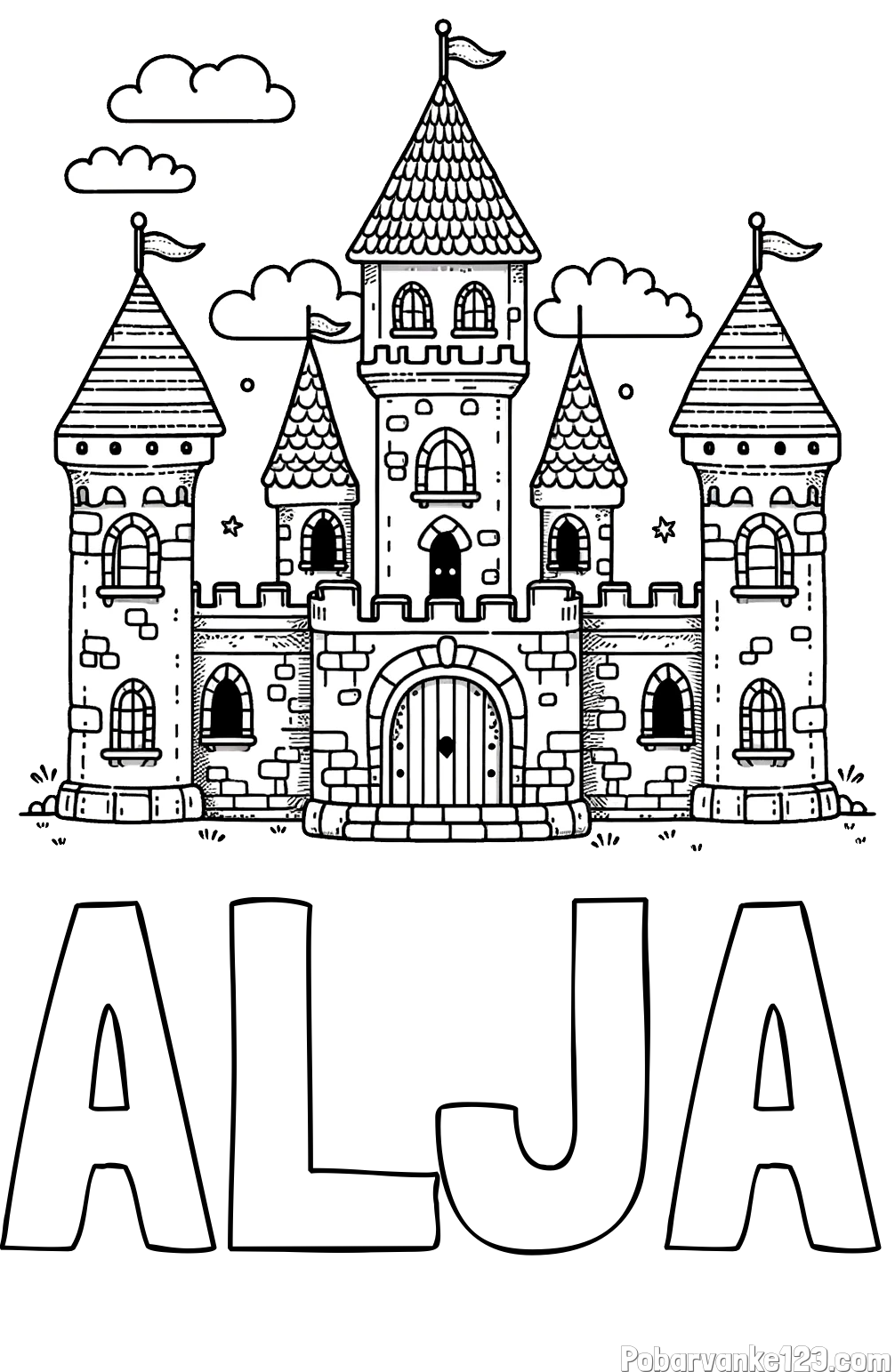 Pobarvanka imena ALJA in pobarvnaka velikega gradu