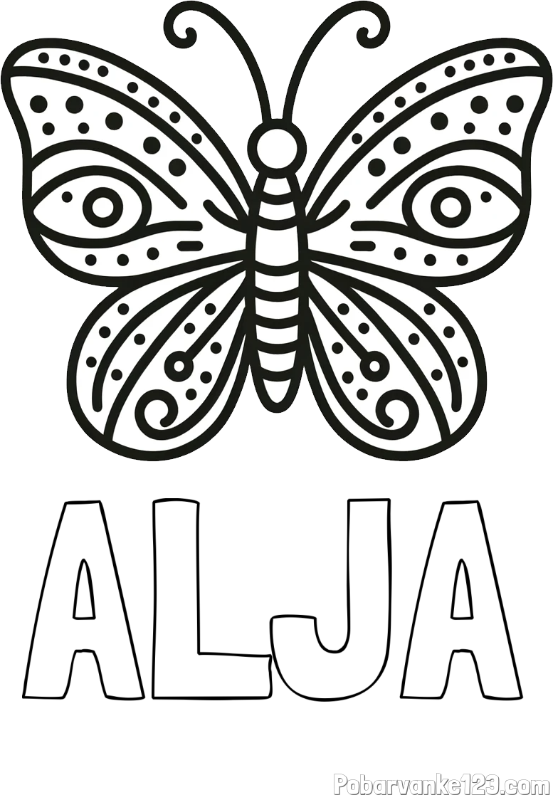 Pobarvanka imena ALJA in preprosta pobarvanka metulja