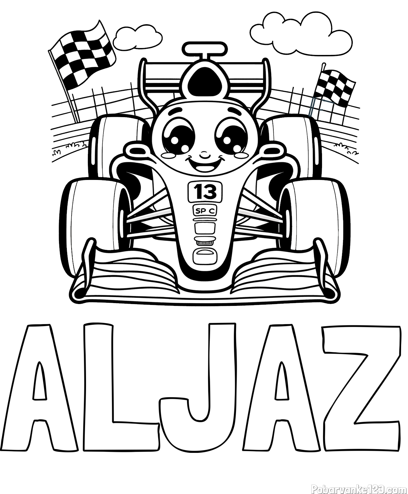 Pobarvanka imena ALJAŽ in otroška pobarvanka FORMULA 1
