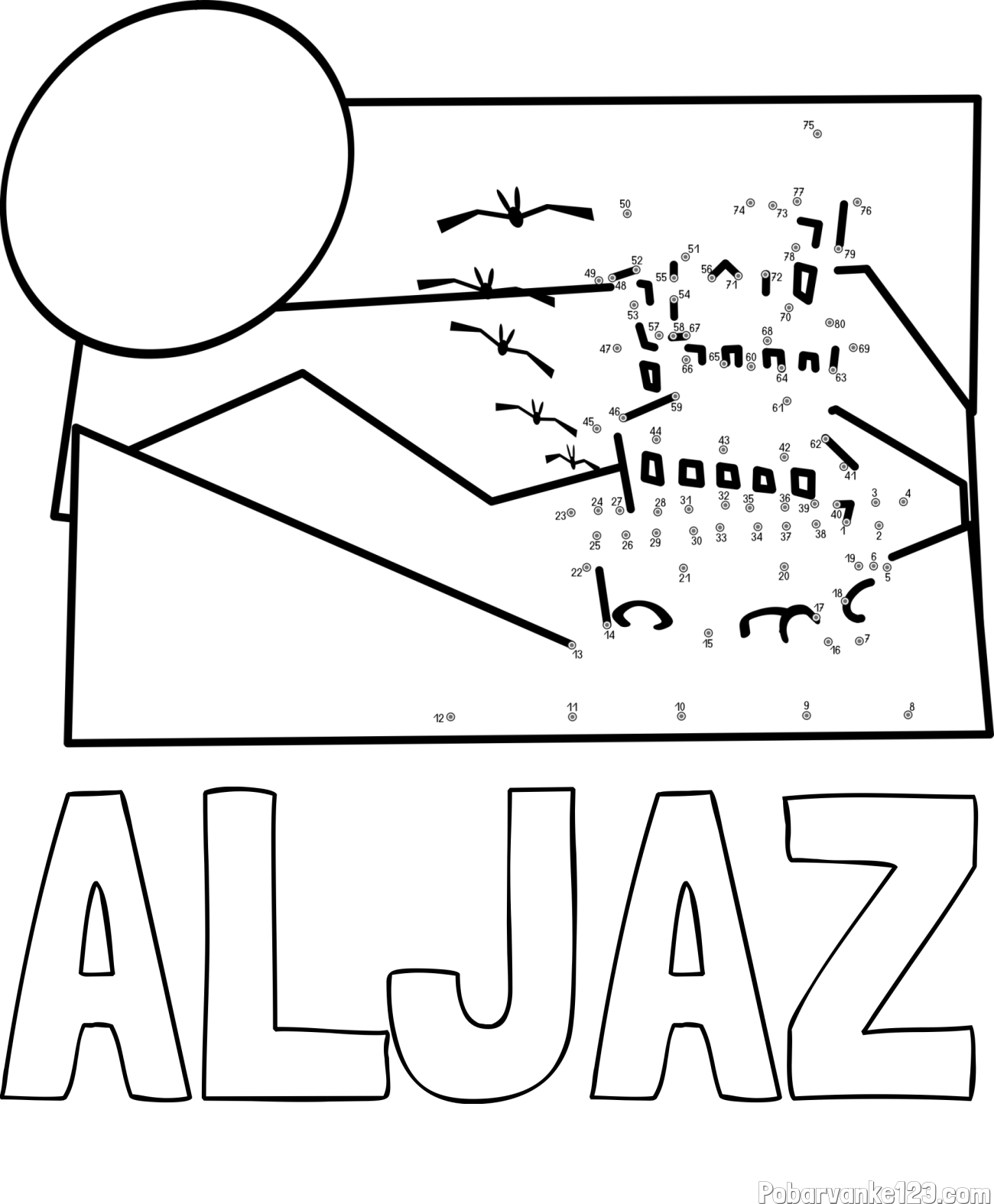 Pobarvanka imena ALJAZ in pobarvanka gradu - poveži številke od pike do pike