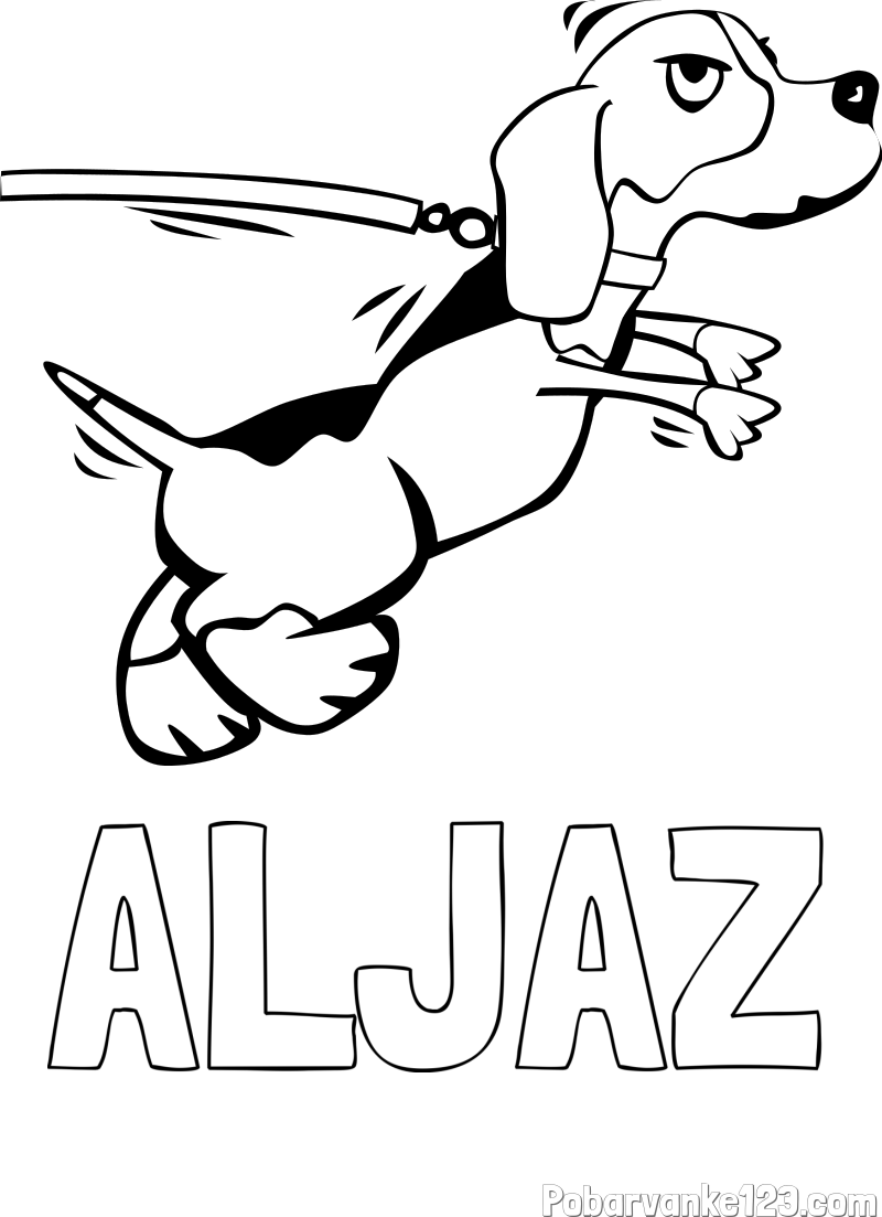 Pobarvanka imena ALJAŽ in pobarvanka kužka na sprehodu