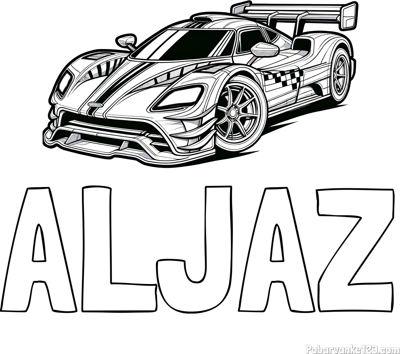 Pobarvanka imena ALJAŽ in pobarvanka modernega športnega avtomobila