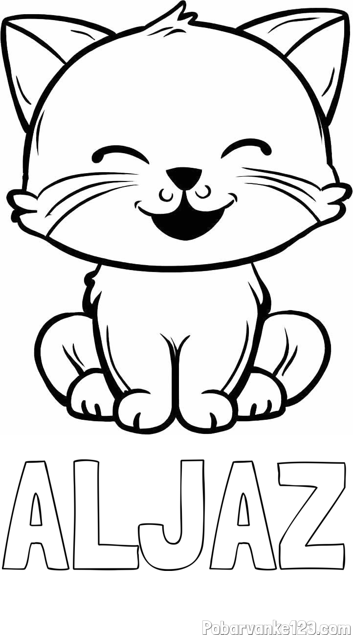 Pobarvanka imena ALJAŽ in pobarvanka prikupne mačke