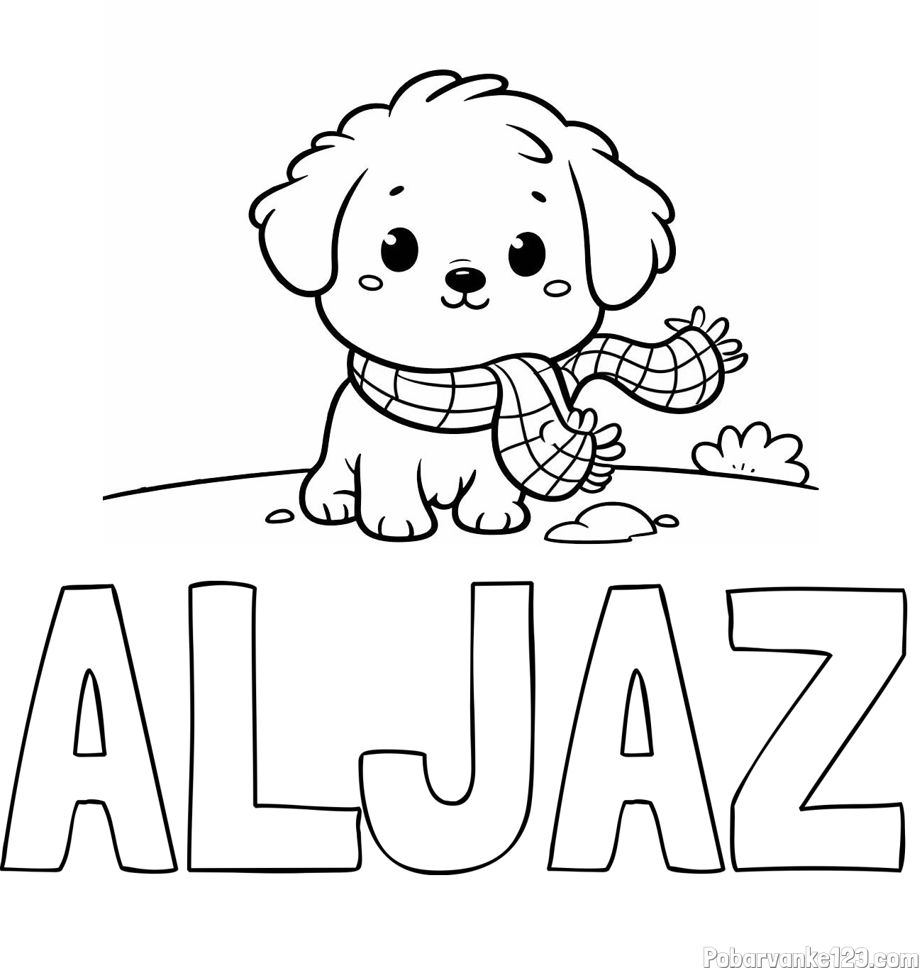 Pobarvanka imena ALJAŽ in pobarvanka prikupnega psička