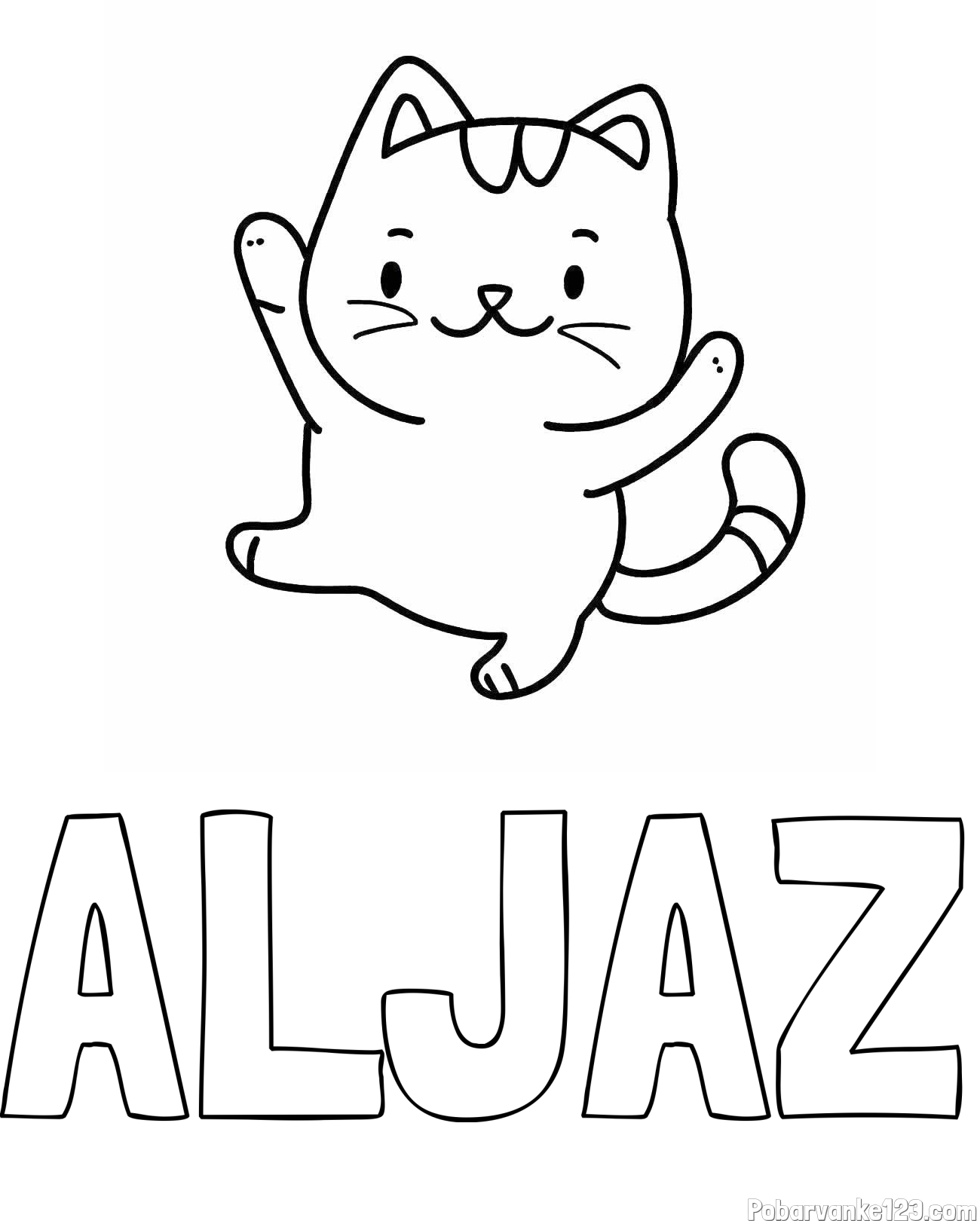 Pobarvanka imena ALJAŽ in pobarvanka razigrane mačke