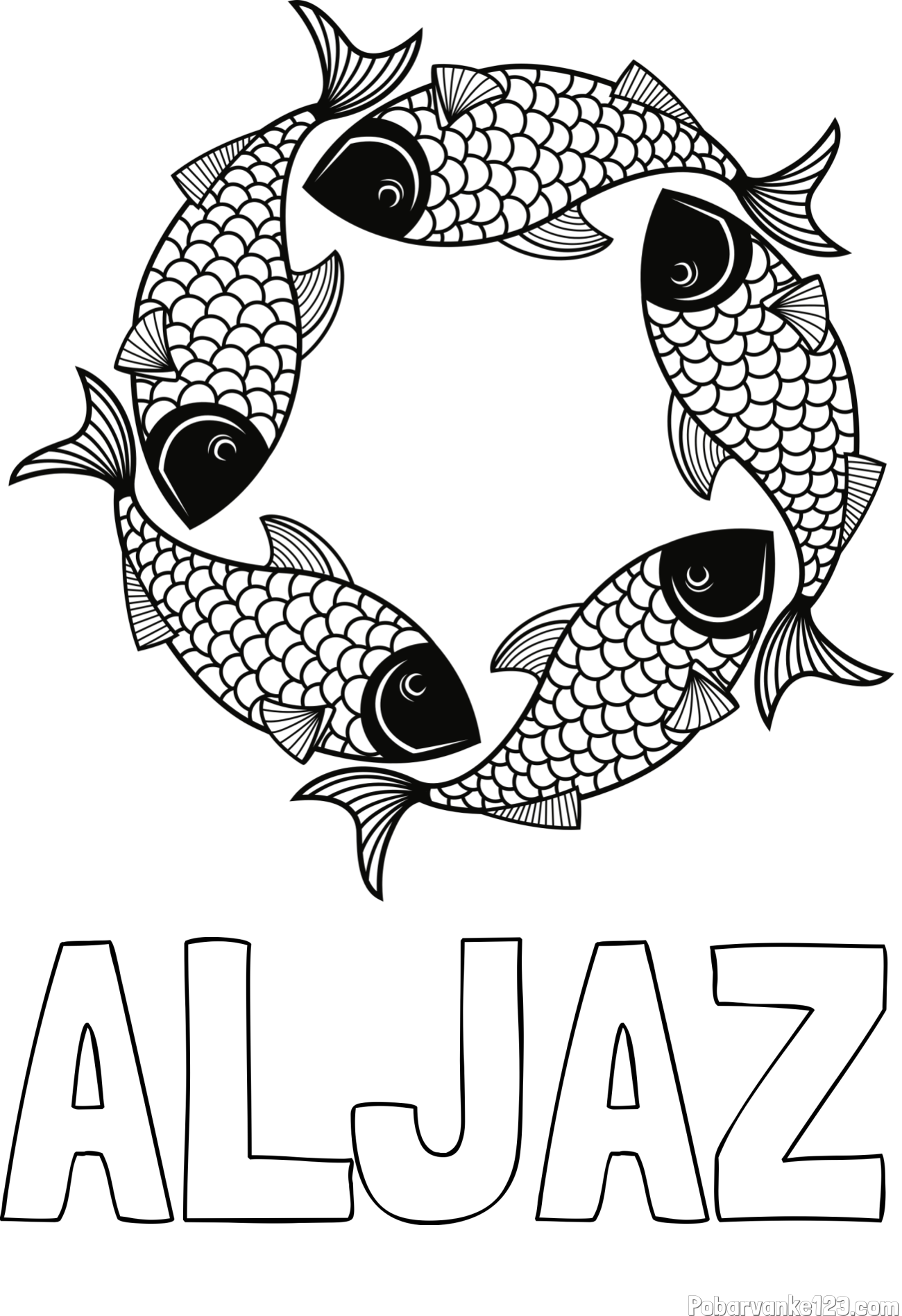 Pobarvanka imena ALJAŽ in pobarvanka rib - mandale
