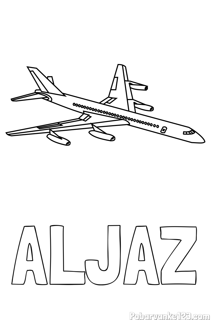 Pobarvanka imena ALJAŽ in potniško letalo