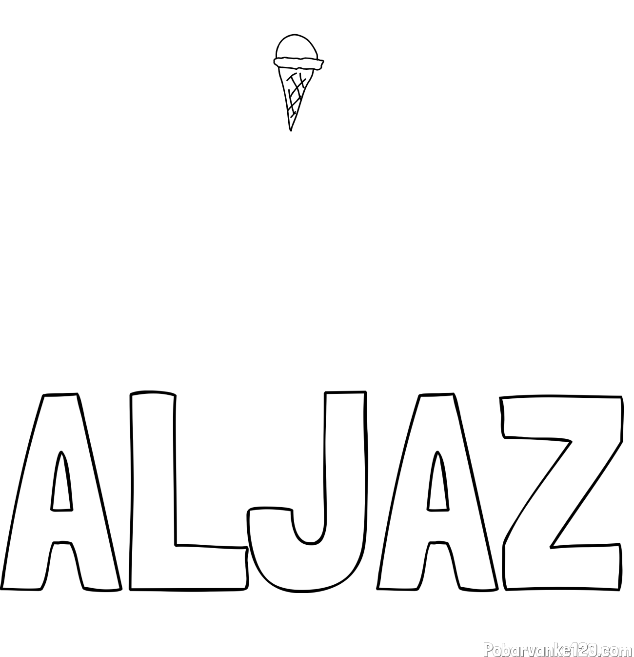 Pobarvanka imena ALJAŽ in sladoled