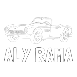 Online izdelana pobarvanka - Pobarvanka imena ALY RAMA in pobarvnaka starega BMW