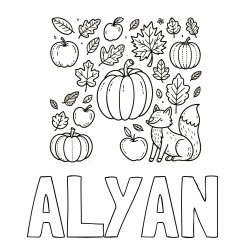 Online izdelana pobarvanka - Pobarvanka imena ALYAN in pobarvanka z motivom jeseni