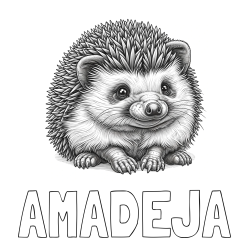 Online izdelana pobarvanka - Pobarvanka imena AMADEJA in pobarvanka ježa