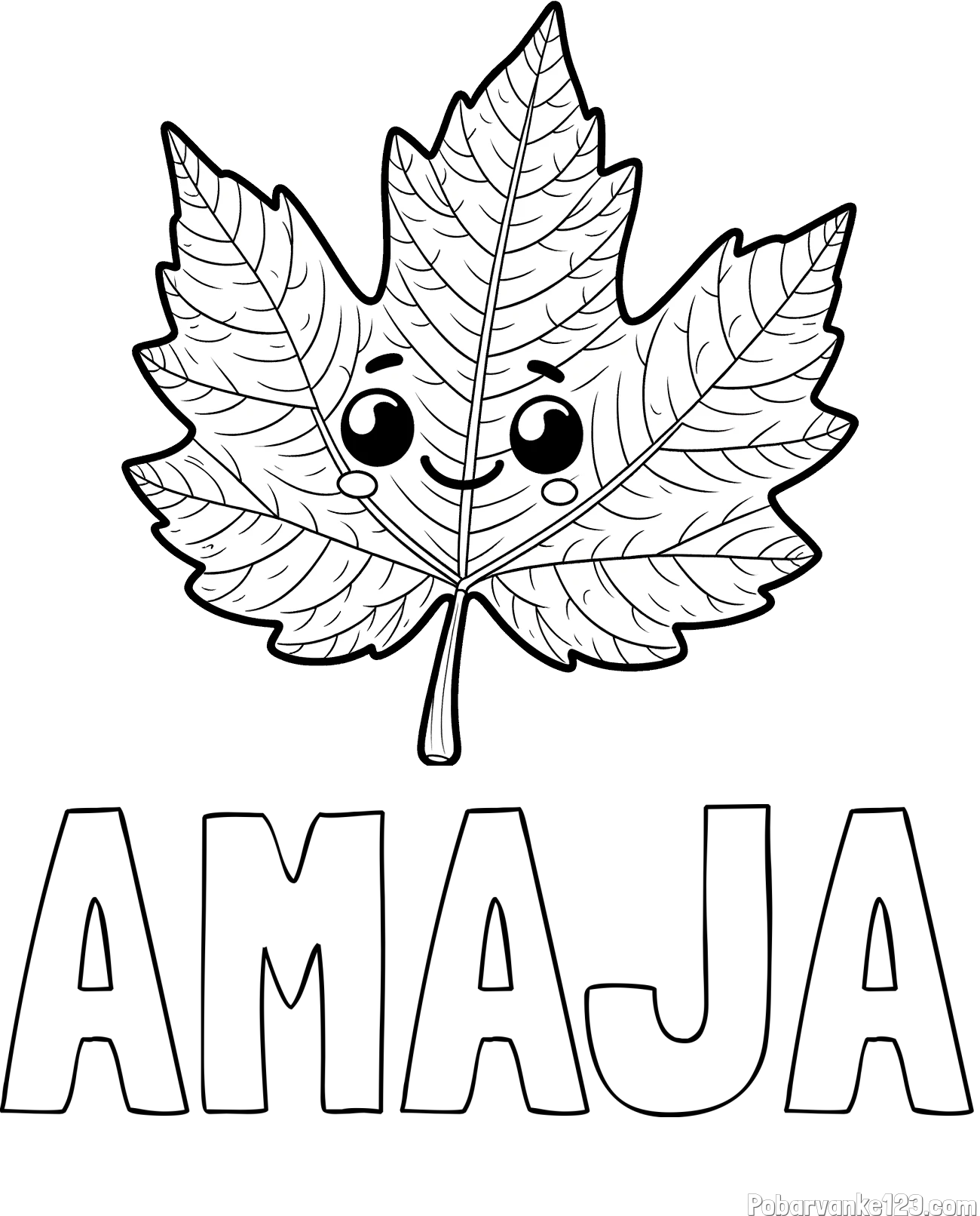 Pobarvanka imena AMAJA in otroška pobarvanka nasmejanega lista