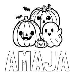Online izdelana pobarvanka - Pobarvanka imena AMAJA in pobarvanka duhca in buč za noč čarovnic
