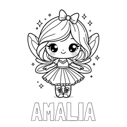 Online izdelana pobarvanka - Pobarvanka imena AMALIA in pobarvanka čarobne vile z ljubkim obrazom