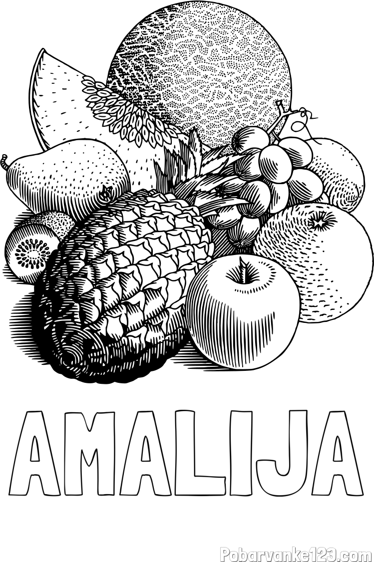 Pobarvanka imena AMALIJA in pobarvanka sadja (ananas, melona, jabolka, kivi, grozdje, pomaranča...)