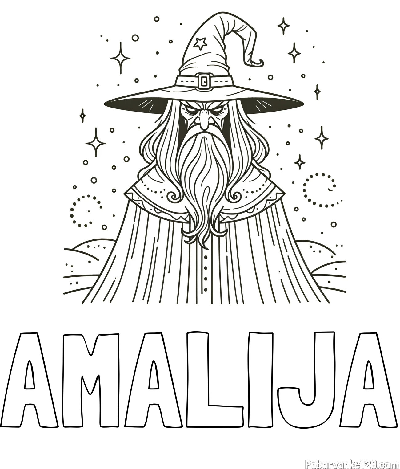 Pobarvanka imena AMALIJA in pobarvanka zlobnega čarovnika