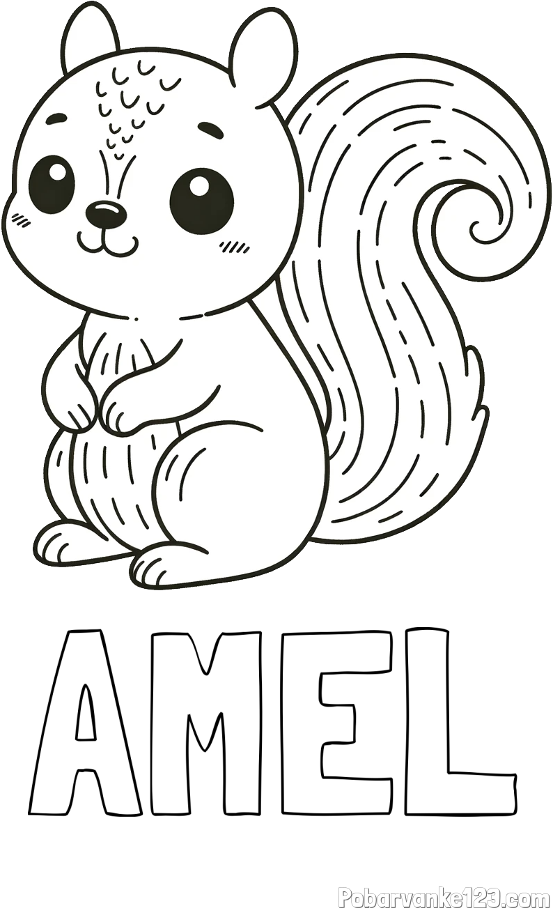 Pobarvanka imena AMEL in otroška pobarvanka veveričke