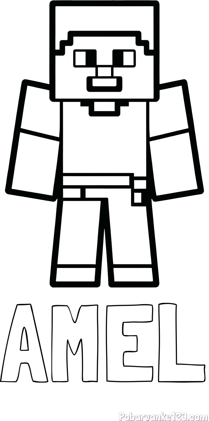 Pobarvanka imena AMEL in pobarvanka Minecraft figurice