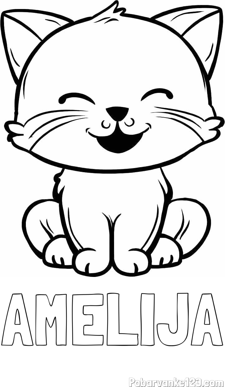 Pobarvanka imena AMELIJA in pobarvanka prikupne mačke