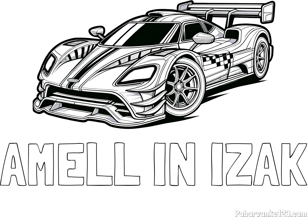 Pobarvanka imena AMELL IN IZAK in pobarvanka modernega športnega avtomobila