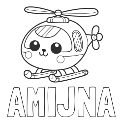Online izdelana pobarvanka - Pobarvanka imena AMIJNA in otroška pobarvanka helikopterja