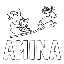 Pobarvanka imena AMINA in božične sani
