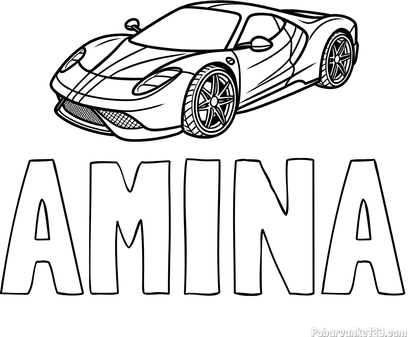 Pobarvanka imena AMINA in pobarvanka dirkalnega avtomobila