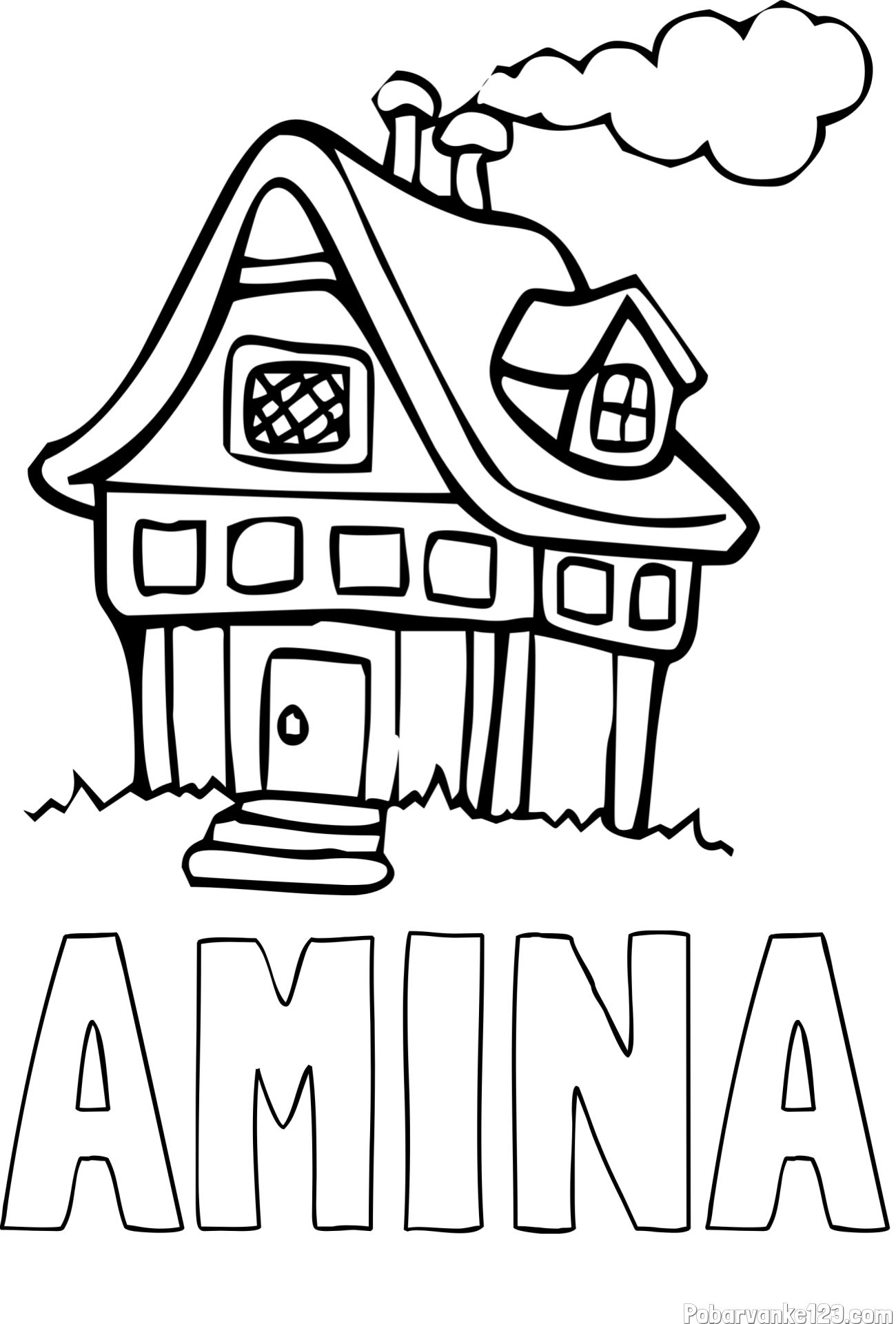 Pobarvanka imena AMINA in pobarvanka prikupne hiške