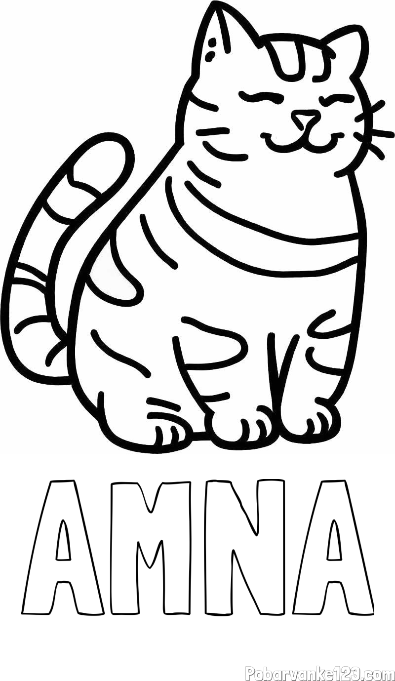 Pobarvanka imena AMNA in pobarvanka debelušne mačke