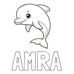 Online izdelana pobarvanka - Pobarvanka imena AMRA in otroška pobarvanka ljubkega delfina