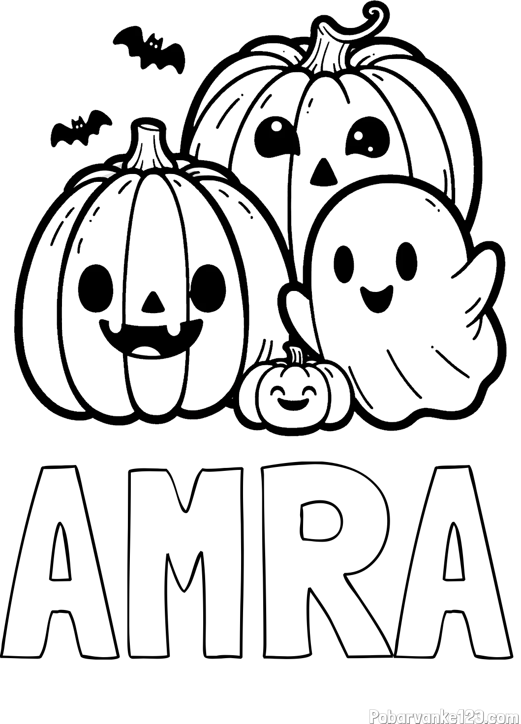 Pobarvanka imena AMRA in pobarvanka duhca in buč za noč čarovnic