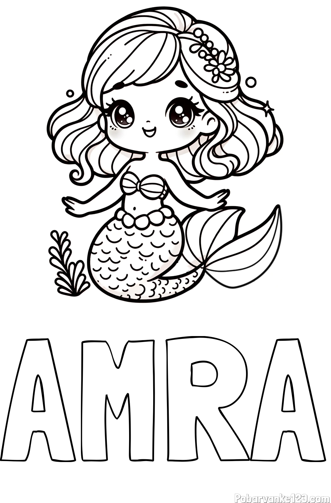 Pobarvanka imena AMRA in pobarvanka simpatične morske deklice