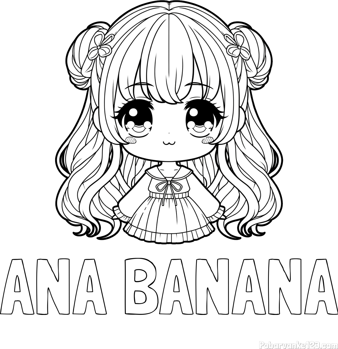 Pobarvanka imena ANA BANANA in pobarvanka prikupne punčke v anime slogu