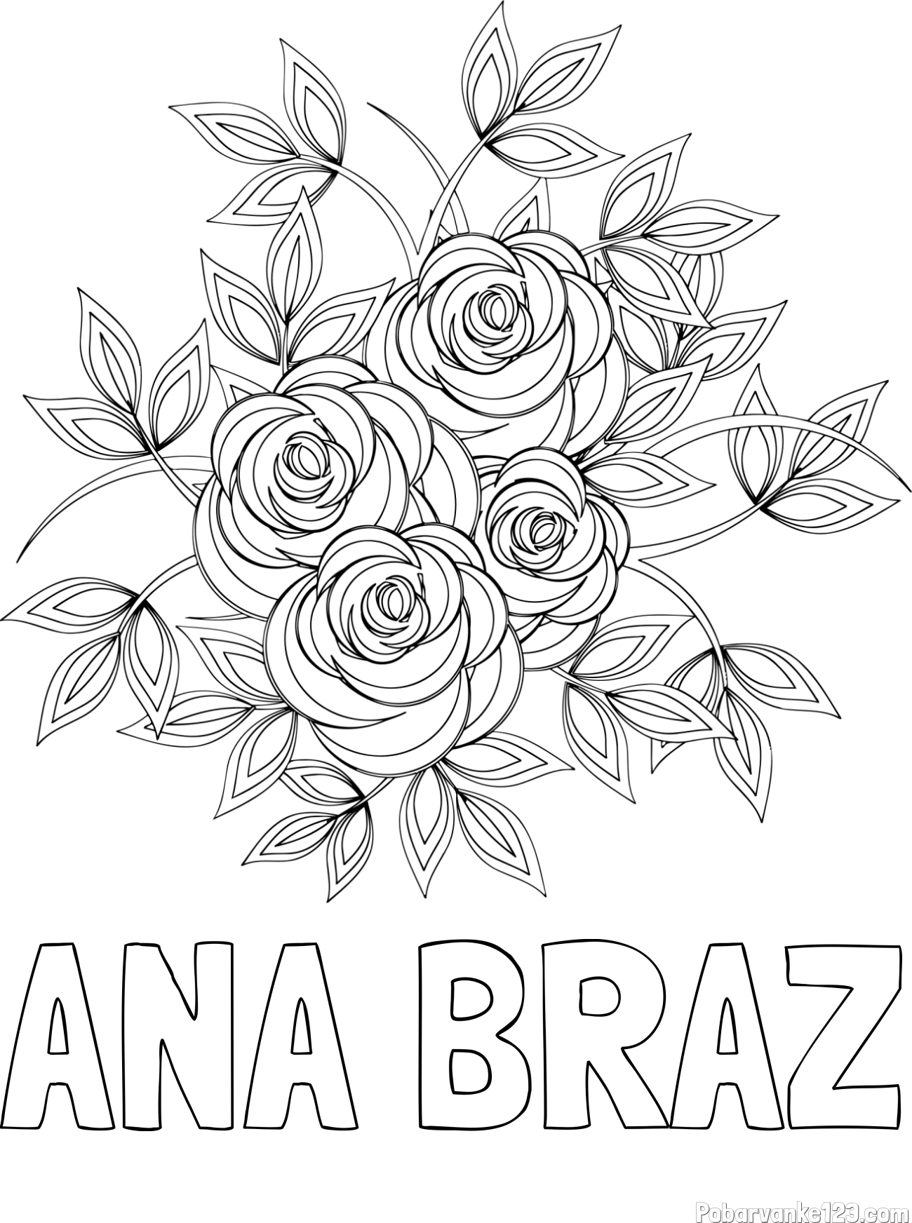Pobarvanka imena ANA BRAZ in pobarvanka šopka vrtnic