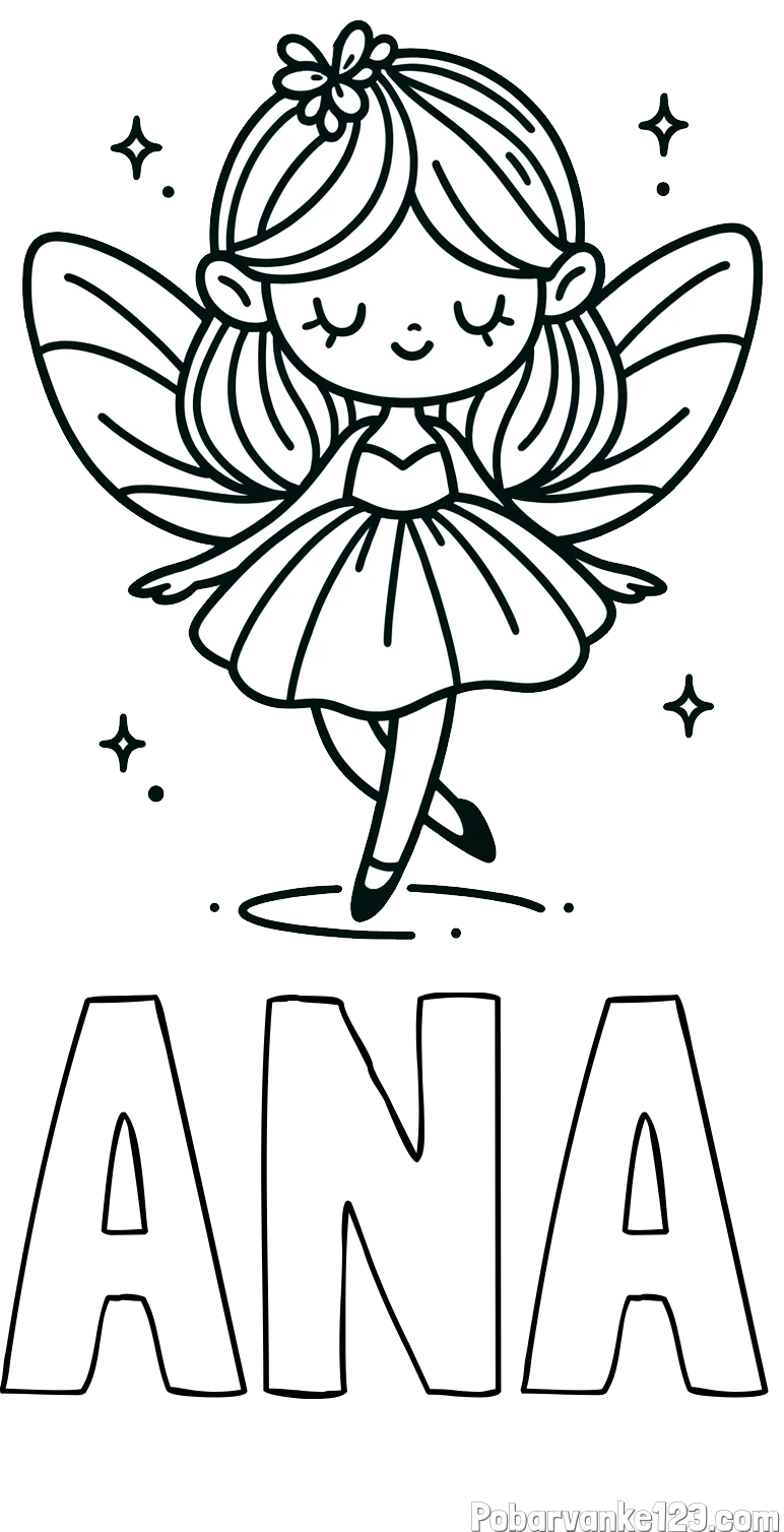 Pobarvanka imena ANA in enostavna pobarvanka čarobne vile