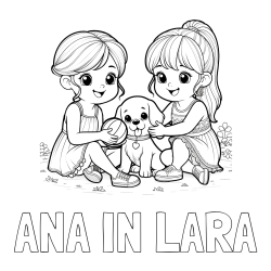 Online izdelana pobarvanka - Pobarvanka imena ANA IN LARA in pobarvanka prijateljic s kužkom
