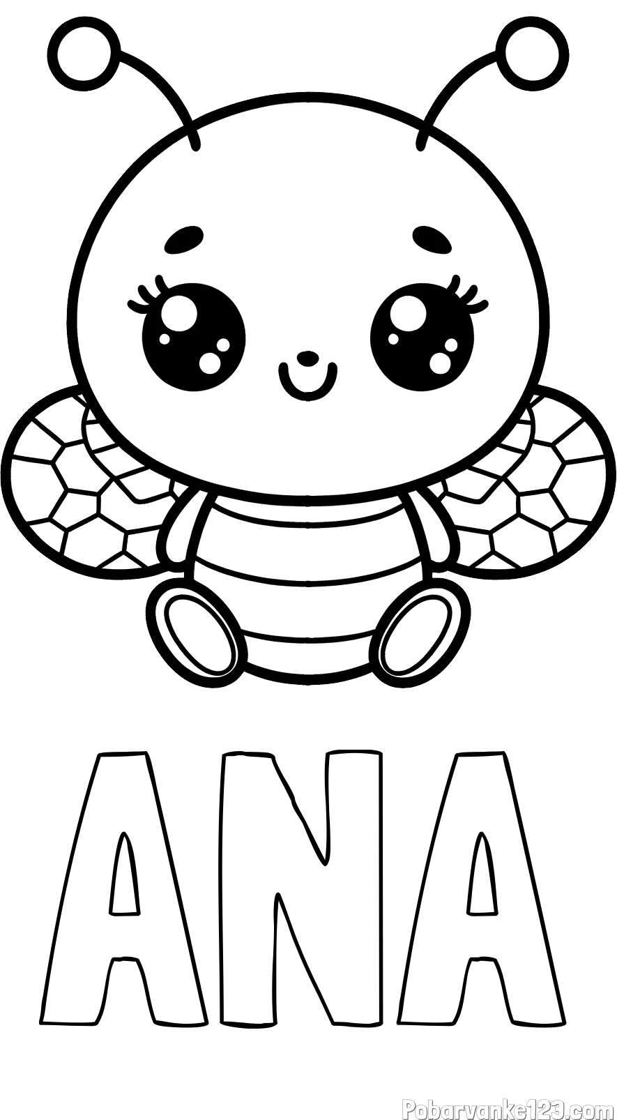 Pobarvanka imena ANA in otroška pobarvanka ljubke čebele