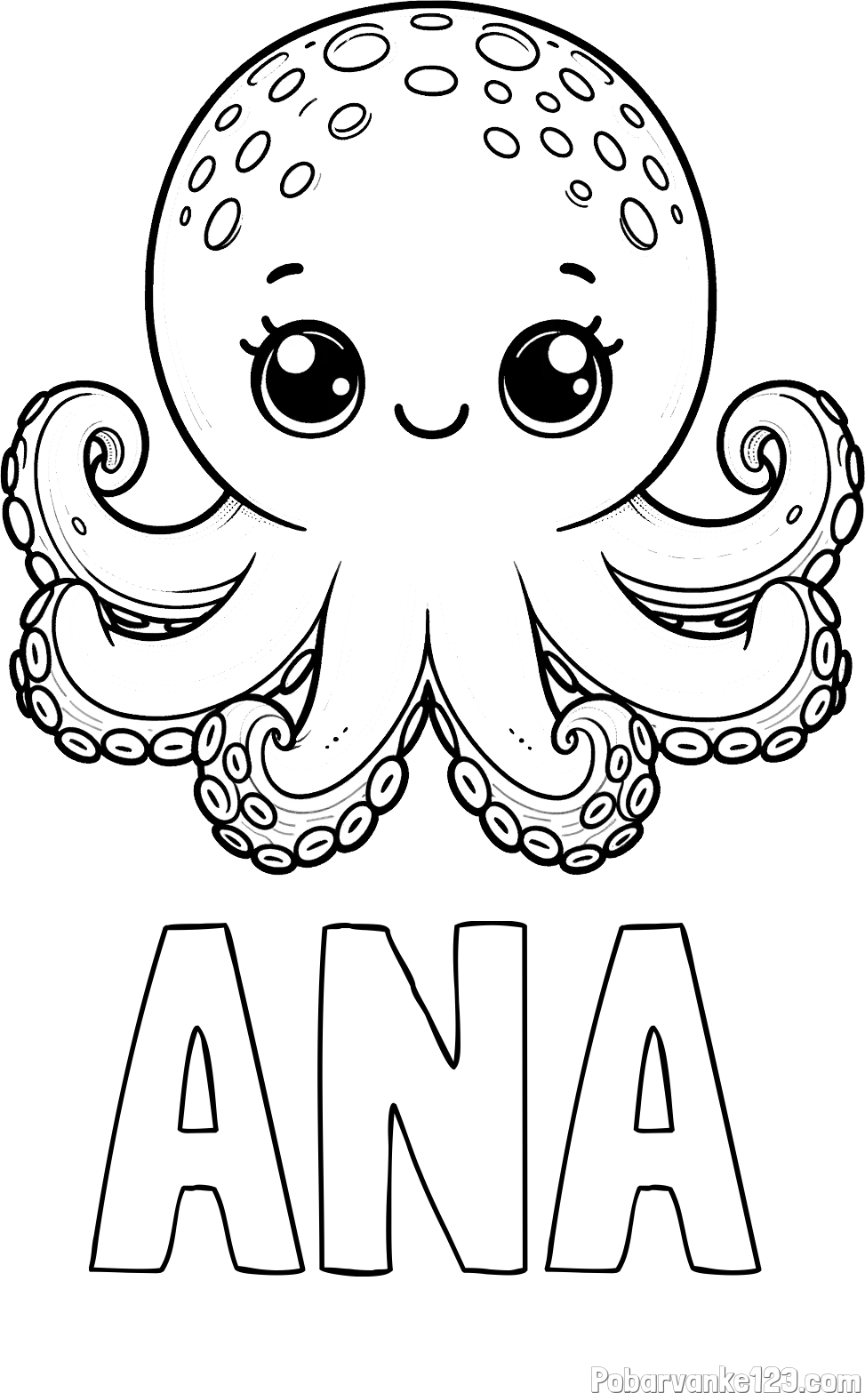 Pobarvanka imena ANA in otroška pobarvanka ljubke hobotnice