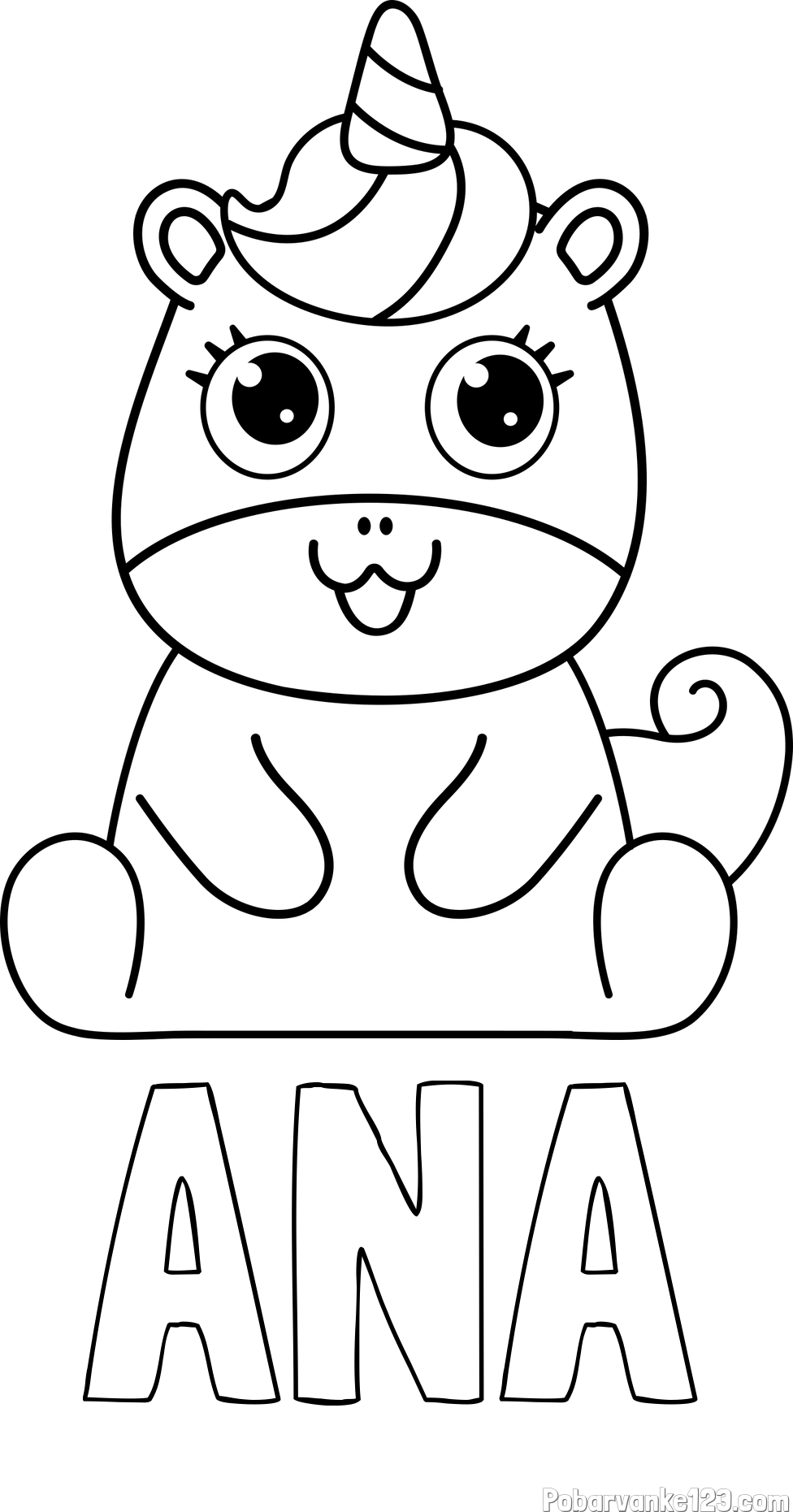 Pobarvanka imena ANA in pobarvanka čudovitega samoroga Unicorn