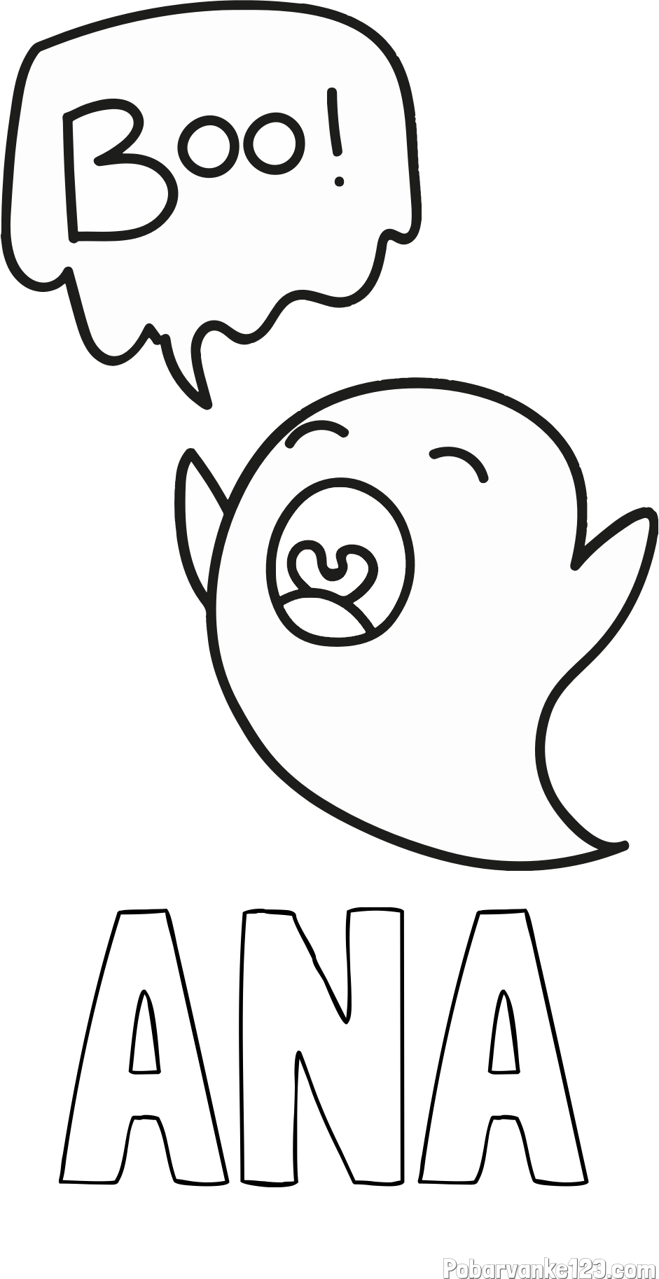 Pobarvanka imena ANA in pobarvanka duhca z napisom Boo!