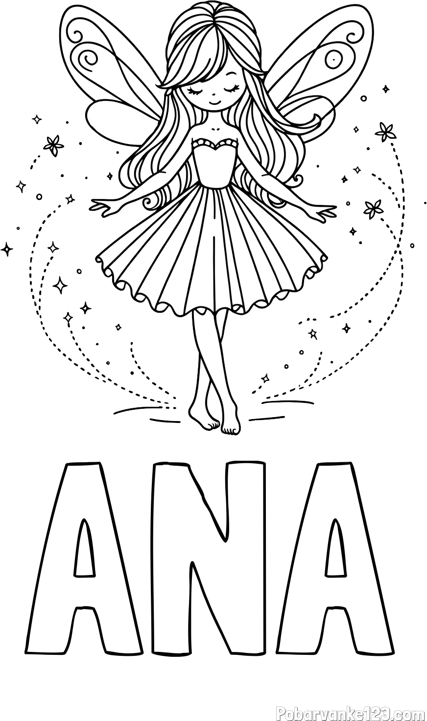 Pobarvanka imena ANA in pobarvanka ljubke čarobne vile